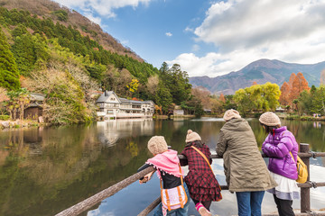Naklejka premium Lake Kinrinko in Yufuin Town Oita, Japan.
