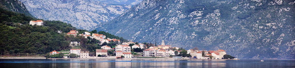Fototapeta na wymiar View of Kotor bay with Stoliv town
