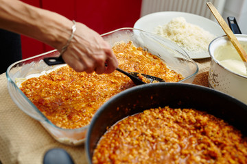 Cooking lasagna at home