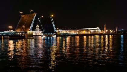 Fototapeta na wymiar Night view of Palace Bridge in Saint-Petersburg