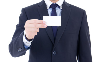 business card in male hand isolated on white