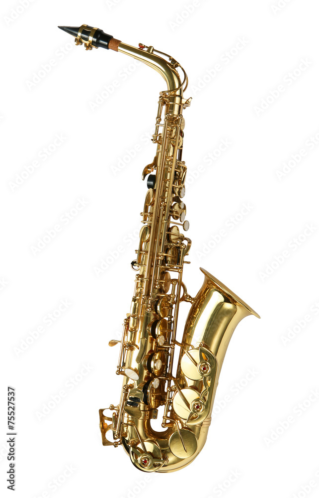 Wall mural alto sax golden saxophone isolated on white background.