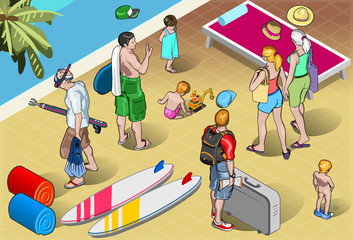 Isometric Tourists Peoples Set at Resort