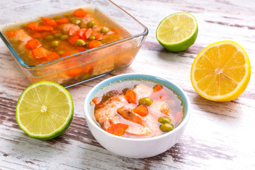 Salmon aspic with vegetables
