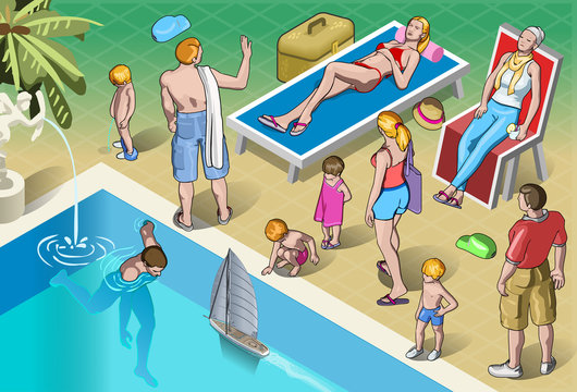 Isometric Tourists Peoples Set in Vacation