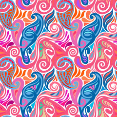 Fototapeta na wymiar Colorful abstract seamless paisley pattern