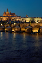 Fototapeta premium Prague Castle with Charles Bridge in the evening,