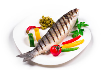 Grilled seabass with vegetables