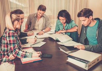 Multi ethnic group of students preparing for exams 