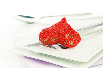 Red heart with fork. Concept image for Valentine dinner/love foo