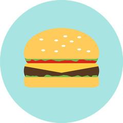 Vector flat hamburger fast food, unhealthy food, fat, tasty