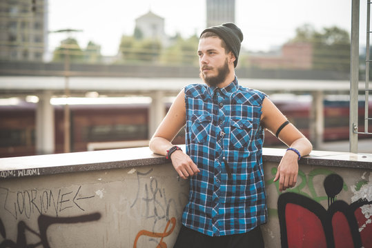 young handsome bearded hipster man