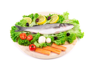 Composition of fresh seabass and vegetables.