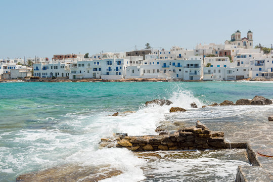 Boats at Naoussa harbor in Greek island of Paros