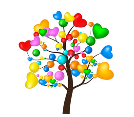 Tree. rozhdenieya day. Heart. Balls. Balloons. Public Holiday