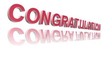Congratulation with 3D red text isolated white background