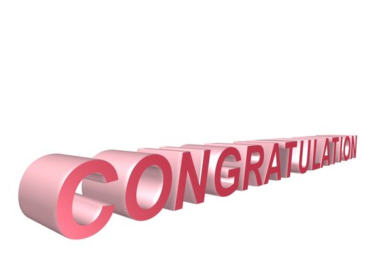 Congratulation with 3D red text isolated white background