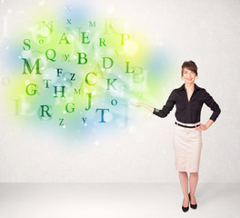 Business women with glowing letter concept