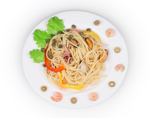 Tasty italian pasta with seafood