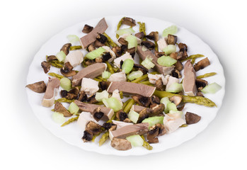 Meat salad with mushrooms.