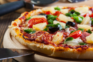 Fresh baked pizza hawaii