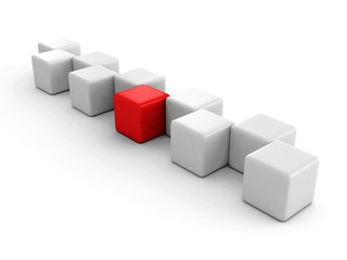 different red block standing out of the crowd