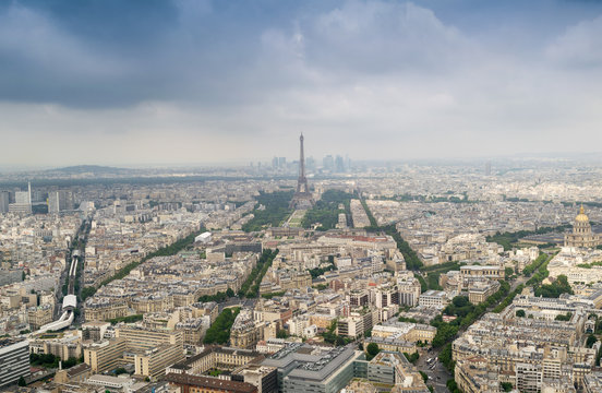 Aerial view of Paris and Eiffel Tower