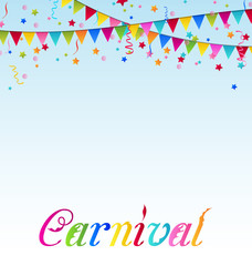 Carnival background with flags, confetti, text