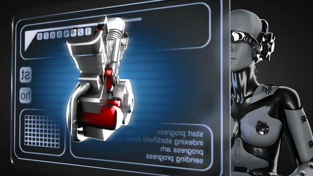 loop robot woman manipulatihg hologram display