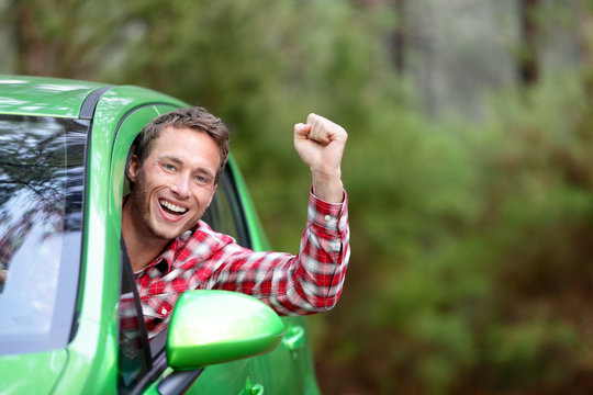 Green Energy Biofuel Electric Car Driver Happy