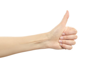 Woman hand with thumb up.