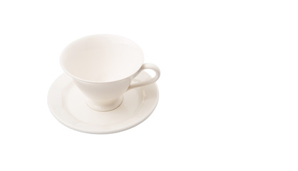 Ceramic saucer and teacup over white background 