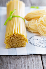 Raw pasta on a napkin