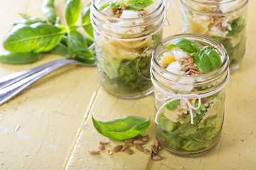 Pasta salad with farfalle, peas and feta