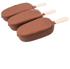 Chocolate ice cream over white background 