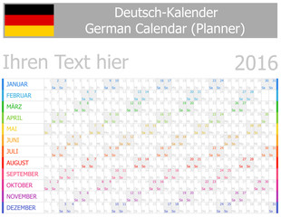 2016 German Planner-2 Calendar with Horizontal Months