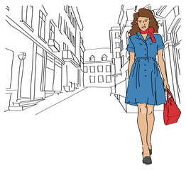 Fototapeta na wymiar girl with shopping bags walking on a small street