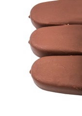 Chocolate ice cream over white background 