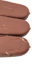 Chocolate ice cream over white background 