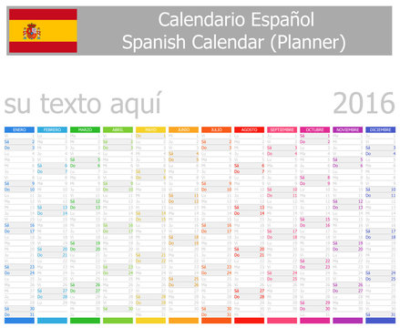 2016 Spanish Planner Calendar with Vertical Months