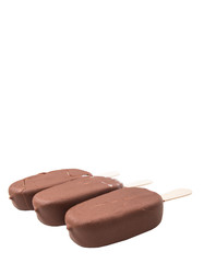 Chocolate ice cream over white background 