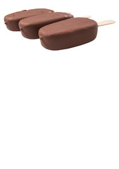 Chocolate ice cream over white background 
