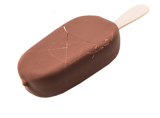 Chocolate ice cream over white background 
