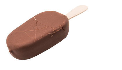 Chocolate ice cream over white background 