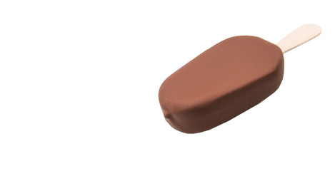 Chocolate ice cream over white background 
