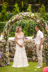 happy bride groom wedding outdoors