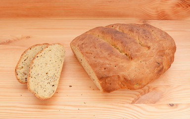 Two slices of bread cut from a fresh loaf