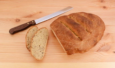 Naklejka premium Slices cut from a multi seed malted loaf