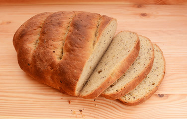 Freshly cut slices of bread from the loaf