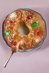 Kings cake, Roscón de Reyes, spanish traditional sweet to eat i